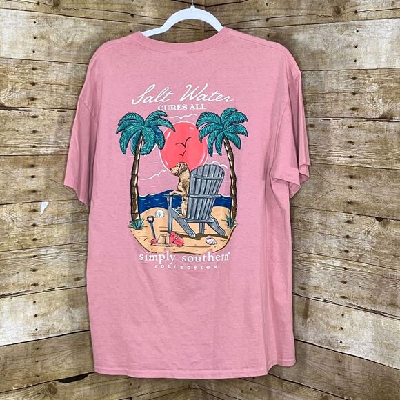 Simply Southern Tops - SIMPLY SOUTHERN  SALT WATER CURES ALL GRAPHIC CREWNECK T-SHIRT SIZE LARGE